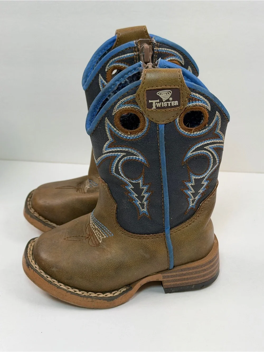 Twister Cowboy Boots Toddler Size 4 Brown Blue Western Zip Boots